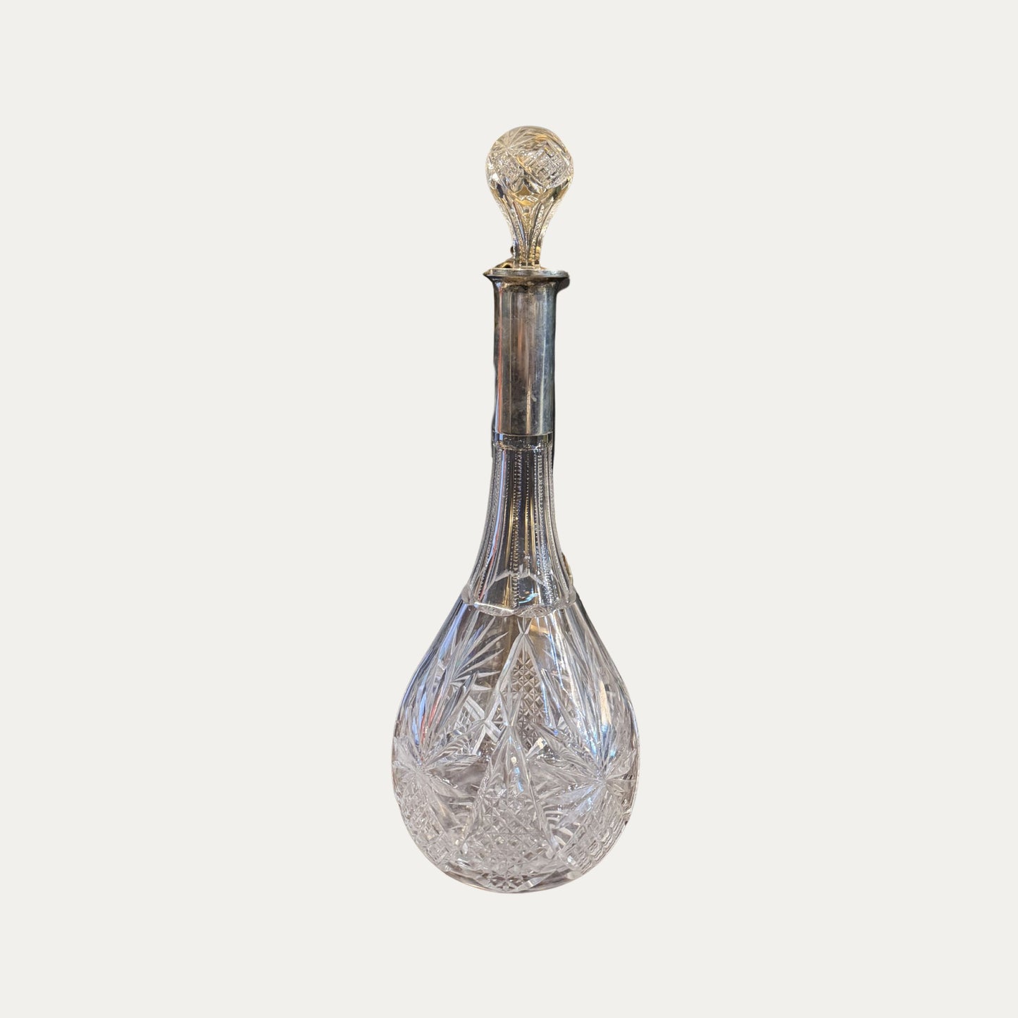 Vintage Sterling Silver and Crystal Pair (2) of Liquor Decanters