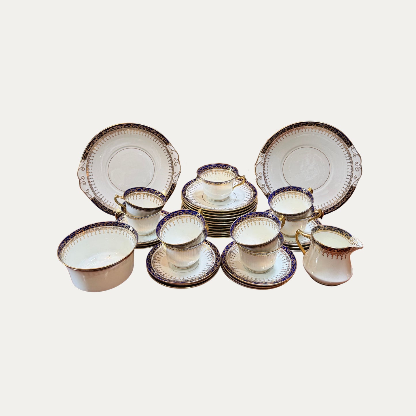 Antique Blue and Gold English Dessert Set from 1910