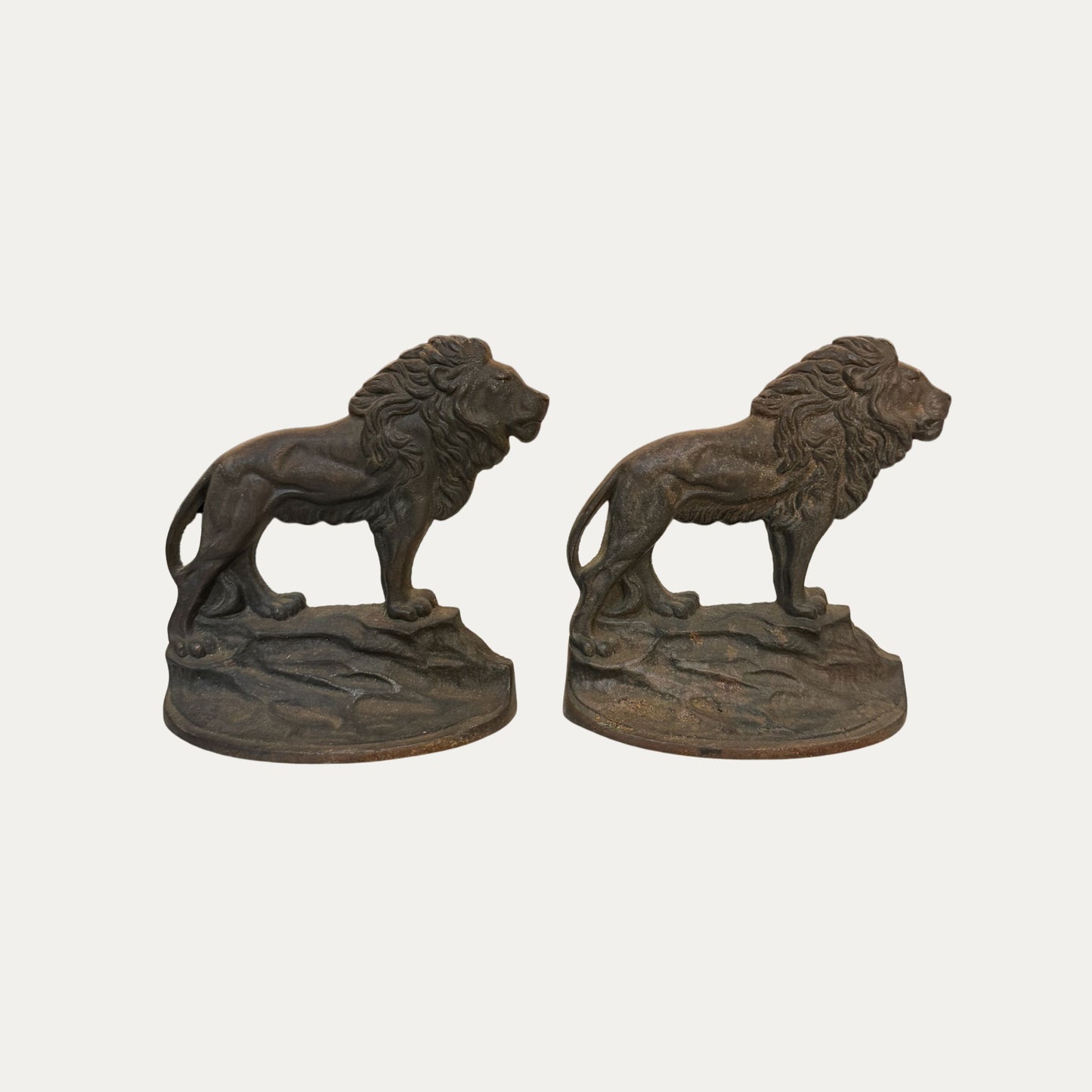 Antique Pair (2) Cast Iron Lion Bookends
