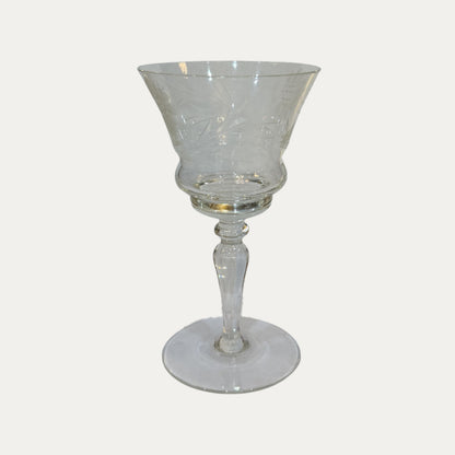 Antique Etched High Stem Floral Port/Sherry/Dessert Glass