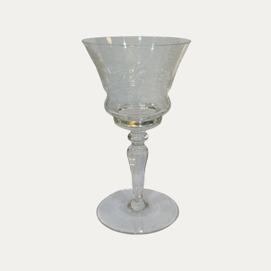 Antique Etched High Stem Floral Port/Sherry/Dessert Glass