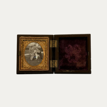 Antique Ambrotype of Little Boy and Dog