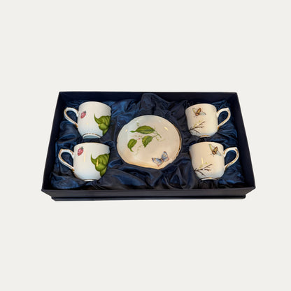 GODINGER Porcelain "Jardin Pattern" Set of Four (4) Demitasse/Espresso