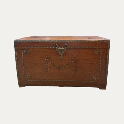 18th Century Hand Hammered Brass and Teakwood Chest