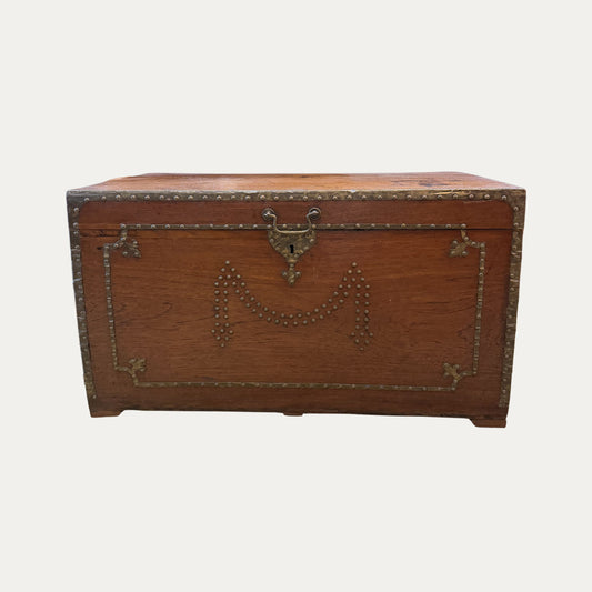 18th Century Hand Hammered Brass and Teakwood Chest