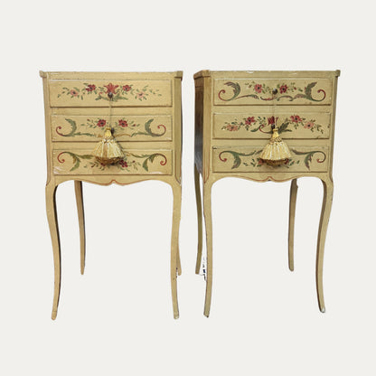 Antique French Pair (2) Floral Side Tables