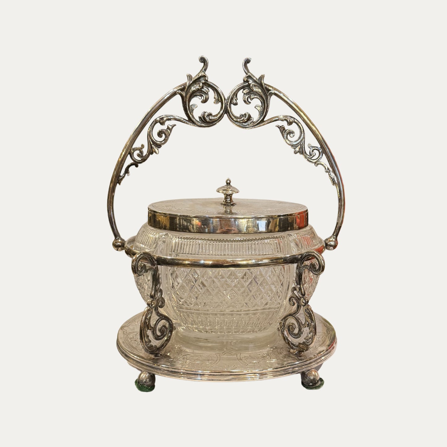19th Century Silver and Crystal Biscuit Holder
