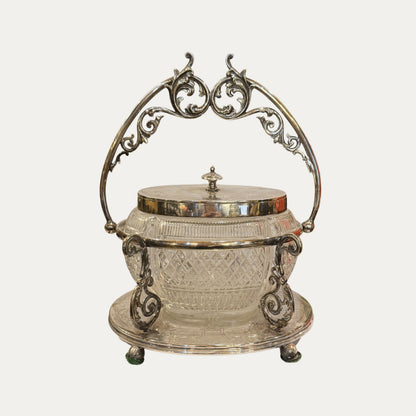 19th Century Silver and Crystal Biscuit Holder