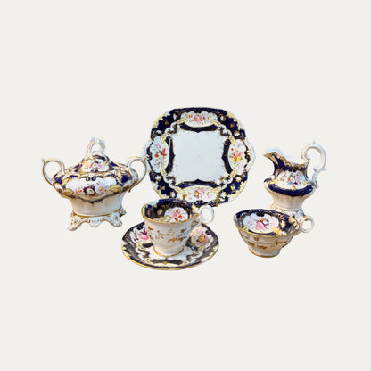 Antique 1840's Partial Tea Service Entirely Decorated with Hand Painted Enamels and Gilding