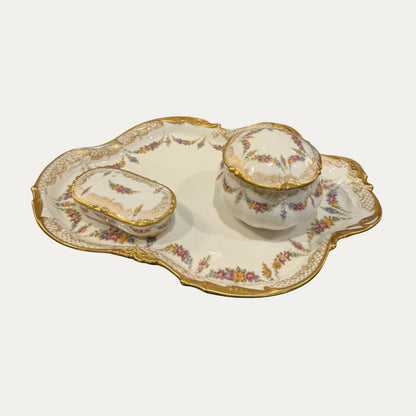Antique French Vanity Set (Tray, Jar, Pillbox)