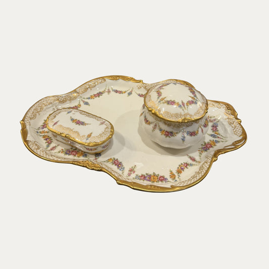 Antique French Vanity Set (Tray, Jar, Pillbox)