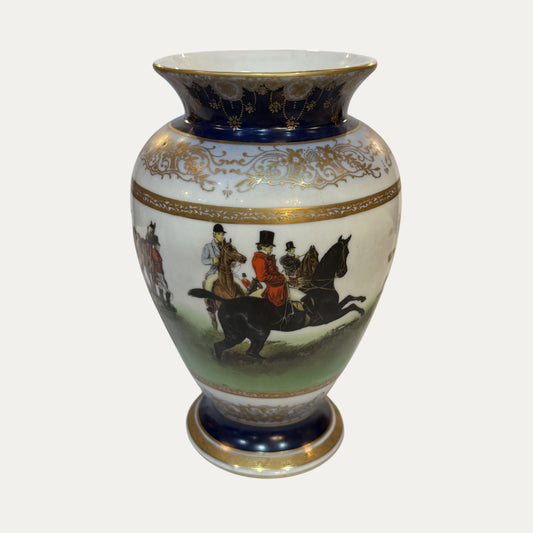 Vintage 20th Century Porcelain Limoges Hunt Scene Vase