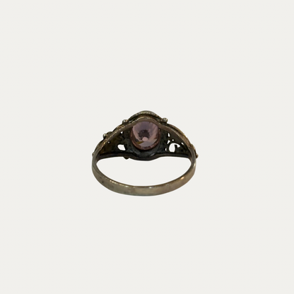 Vintage Sterling Silver And Pink Crystal Ring (Size 5)