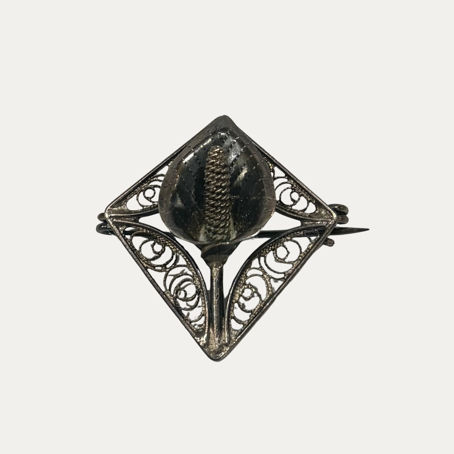 Vintage Lily Sterling Silver Filigree Brooch