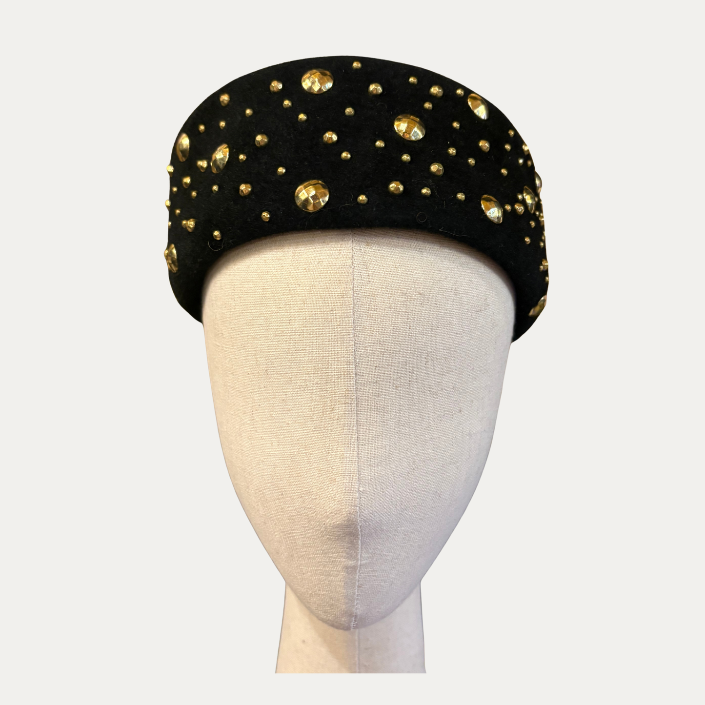 Vintage Frank Olive Black Studded Pillbox Hat