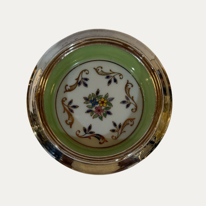 Vintage Porcelain and Sterling Hand Painted Coaster (green)