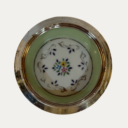 Vintage Porcelain and Sterling Hand Painted Coaster (green)