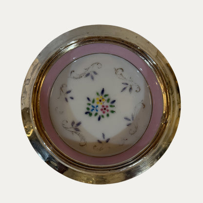 Vintage Porcelain and Sterling Hand Painted Coaster (pink)