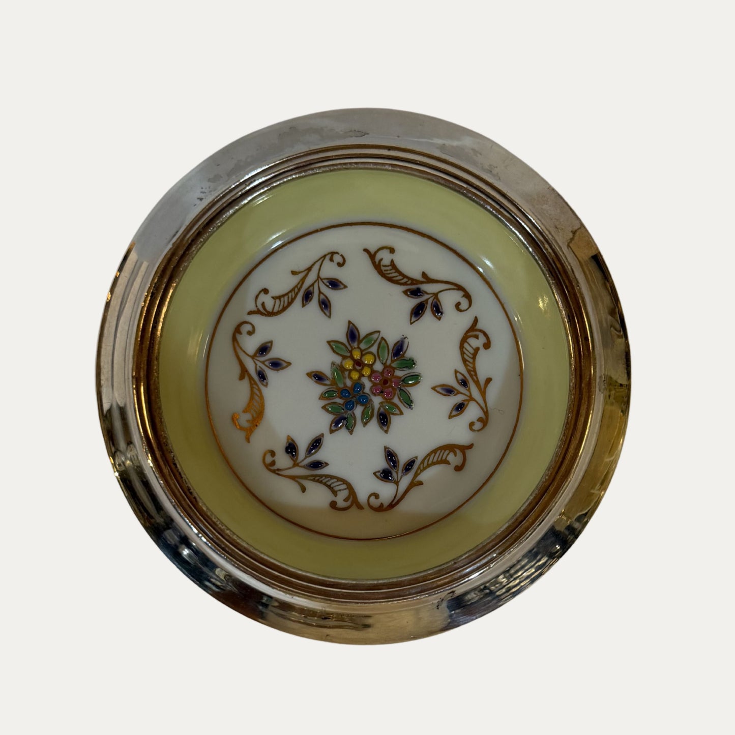 Vintage Porcelain and Sterling Hand Painted Coaster (yellow)
