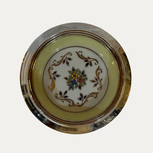 Vintage Porcelain and Sterling Hand Painted Coaster (yellow)