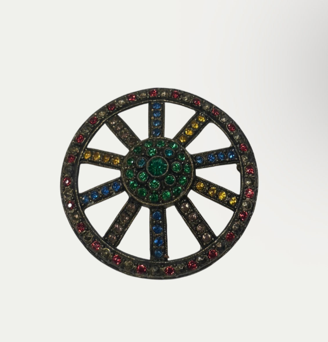 Antique 1920s Art Deco Rainbow Glass Wheel Brooch