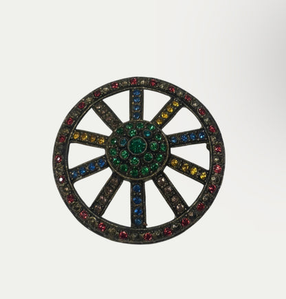 Antique 1920s Art Deco Rainbow Glass Wheel Brooch