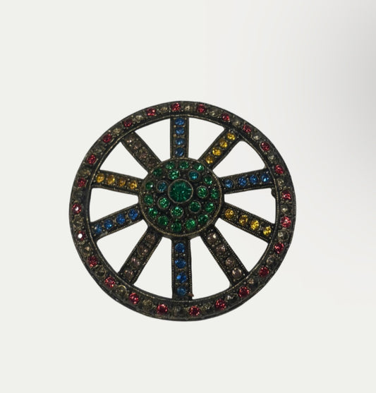 Antique 1920s Art Deco Rainbow Glass Wheel Brooch
