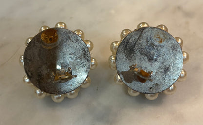 Vintage 1950s Pearl Wheel Clip On Earrings