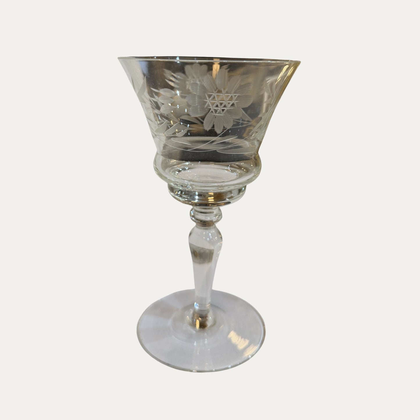 Antique Etched High Stem Floral Port/Sherry/Dessert Glass