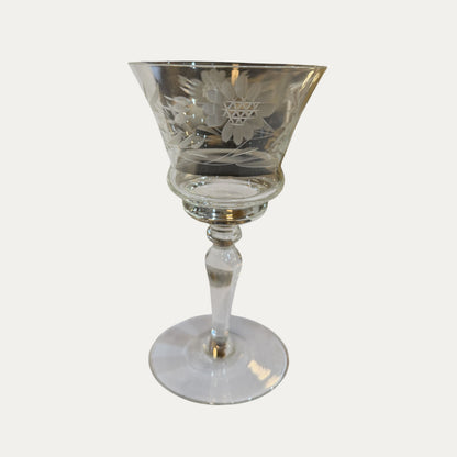 Antique Etched High Stem Floral Port/Sherry/Dessert Glass