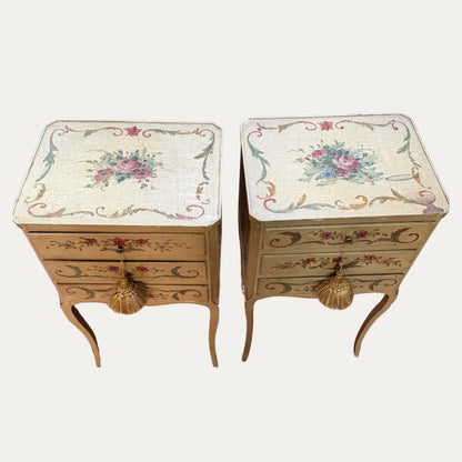 Antique French Pair (2) Floral Side Tables