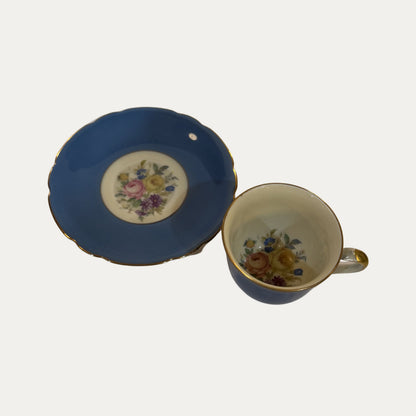 Antique Porcelain K.P.M Set of Six (6) Floral Espresso Cup and Saucer