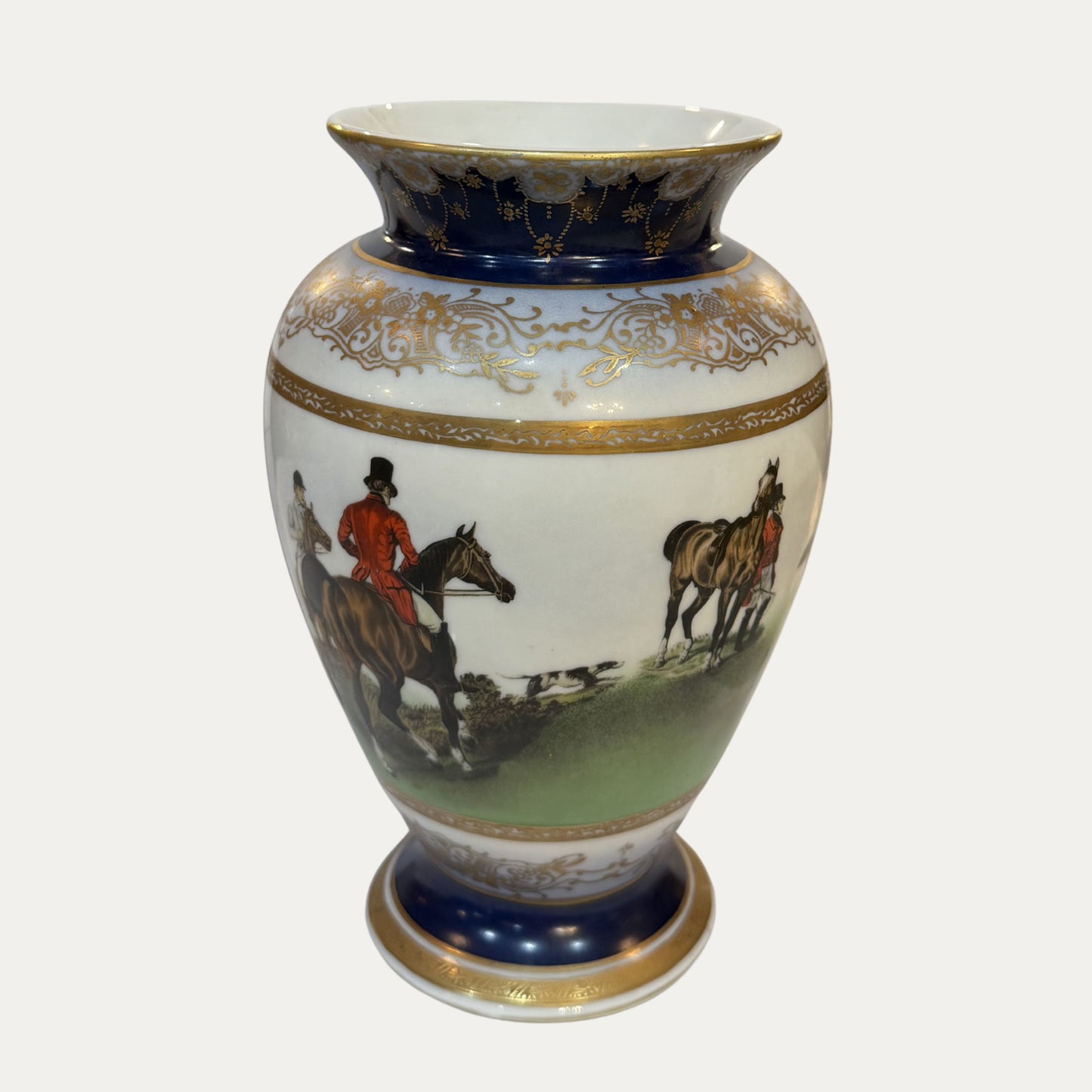 Vintage 20th Century Porcelain Limoges Hunt Scene Vase