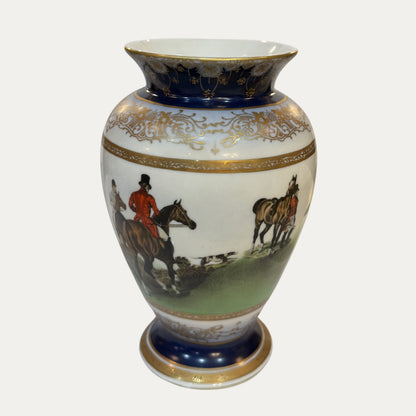 Vintage 20th Century Porcelain Limoges Hunt Scene Vase