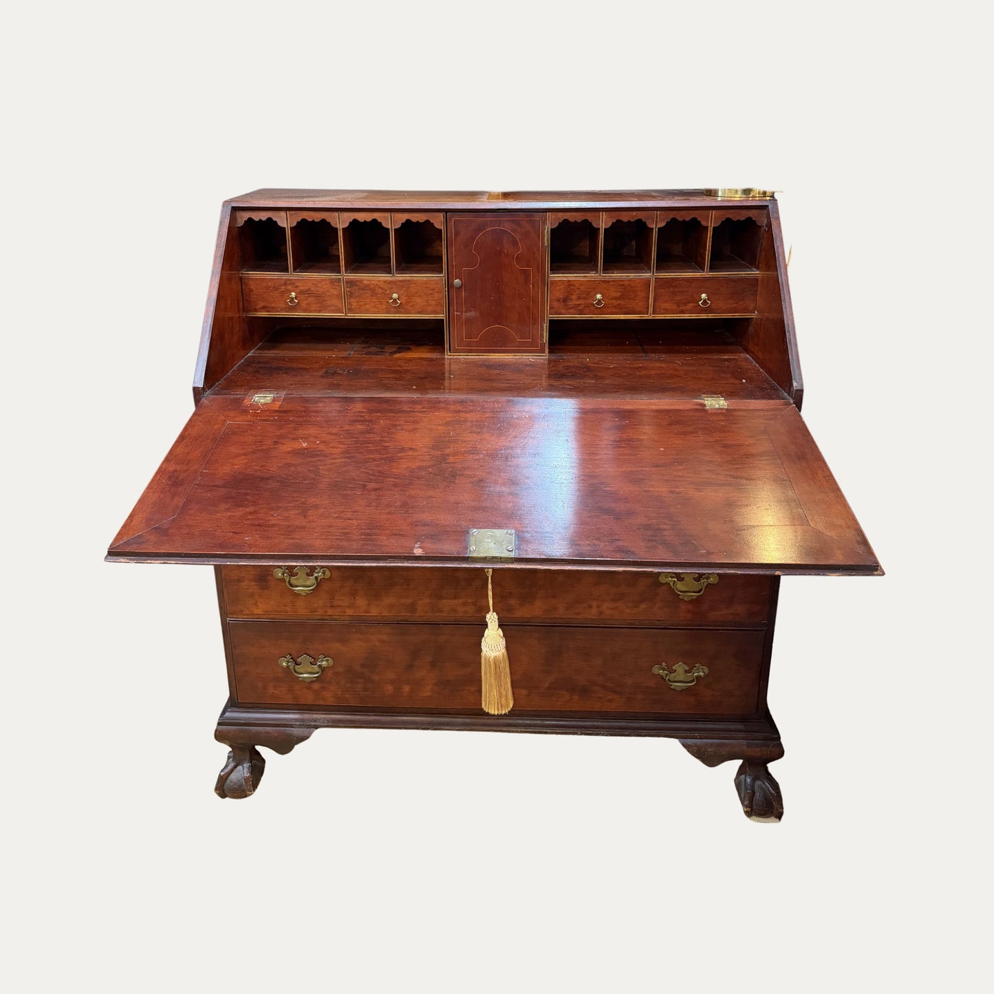 Early 19th Century 1810 Chippendale Style Slant Top Desk Carved Fan and Ball and Claw Feet