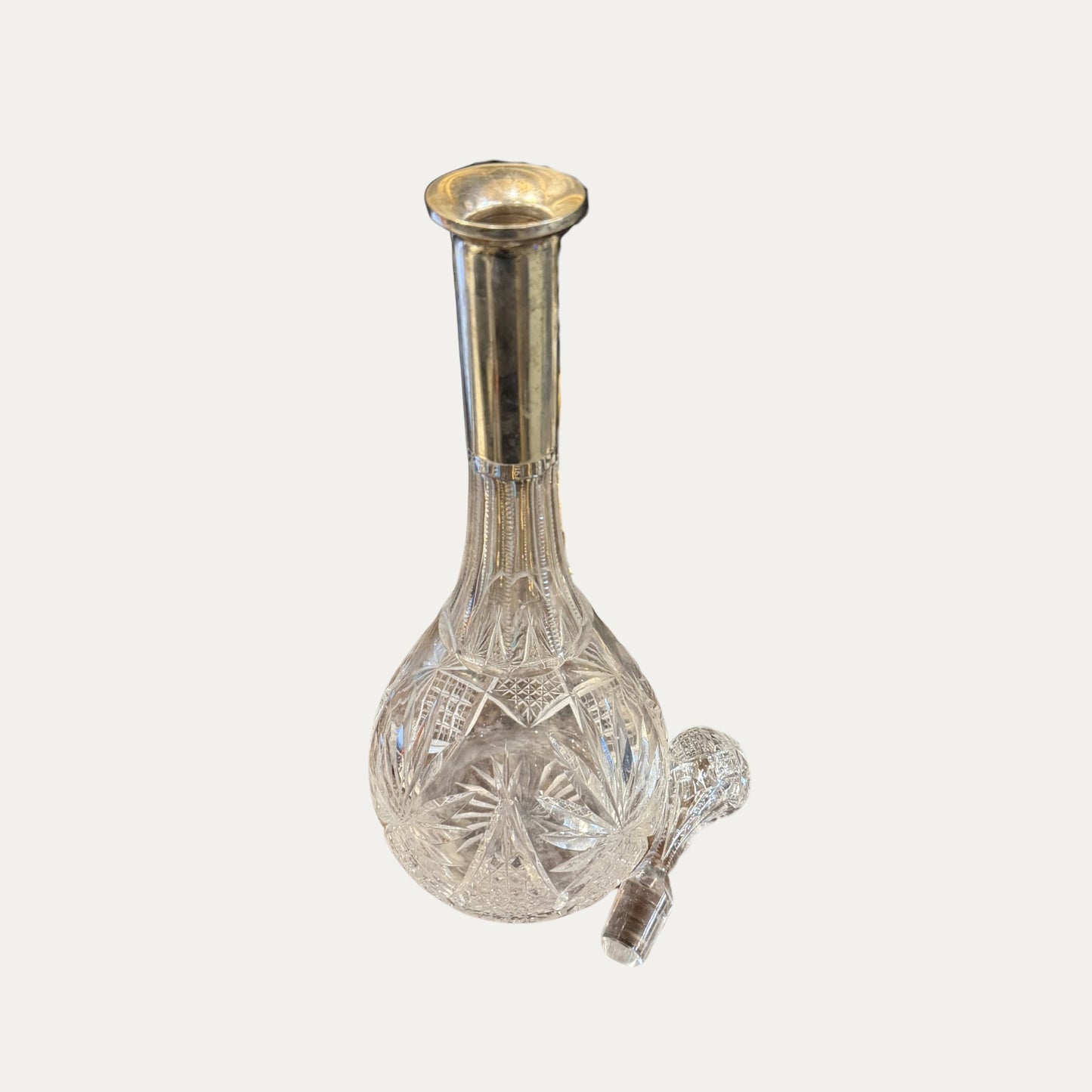 Vintage Sterling Silver and Crystal Pair (2) of Liquor Decanters