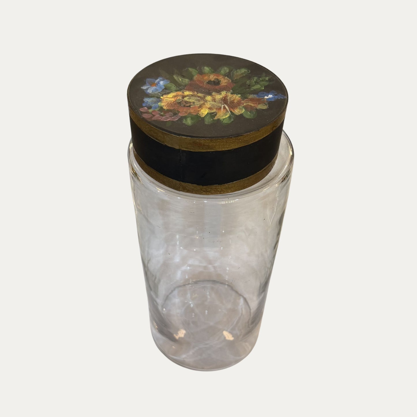 18th Century Handblown Jars with Hand Painted Original Lid