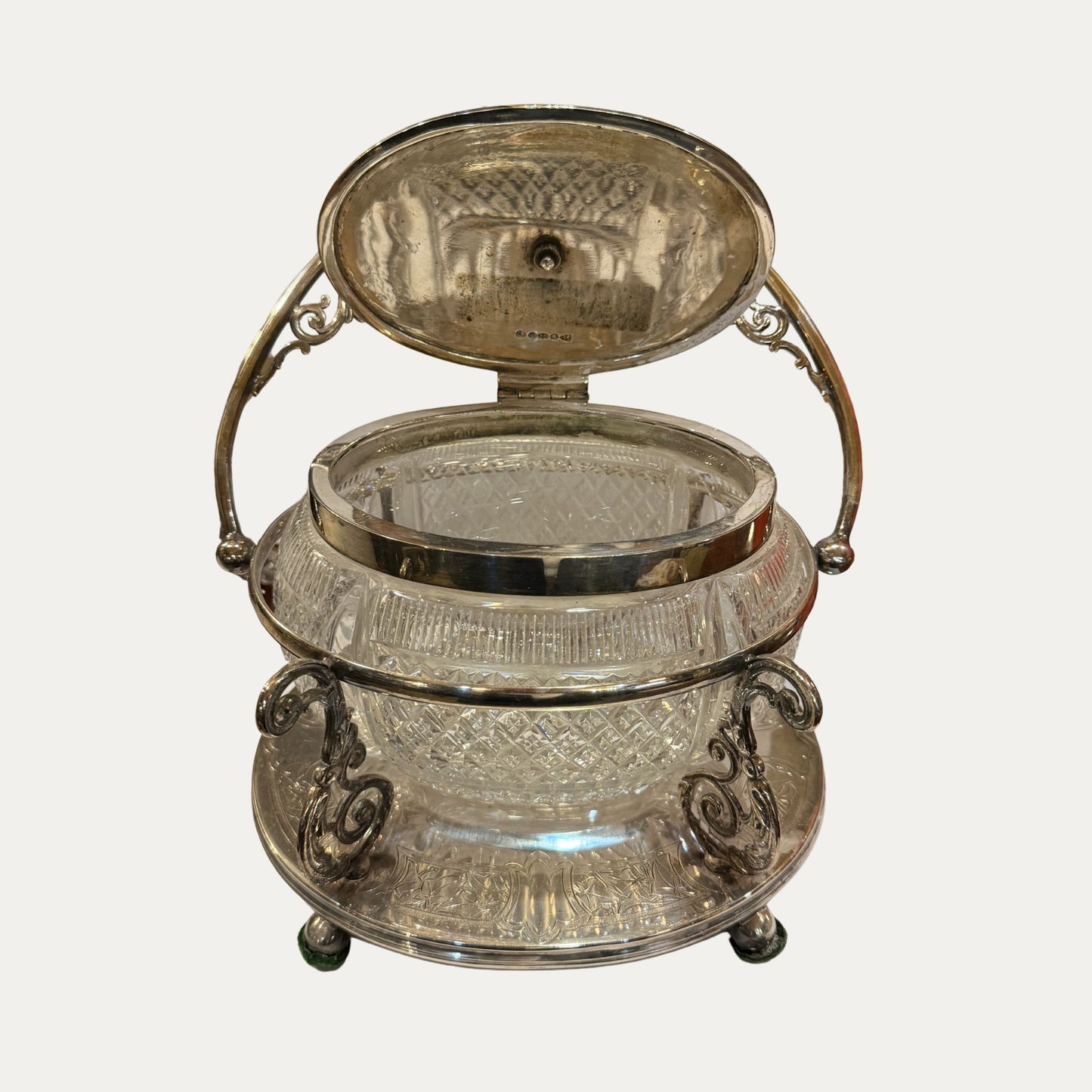 19th Century Silver and Crystal Biscuit Holder