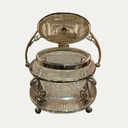 19th Century Silver and Crystal Biscuit Holder