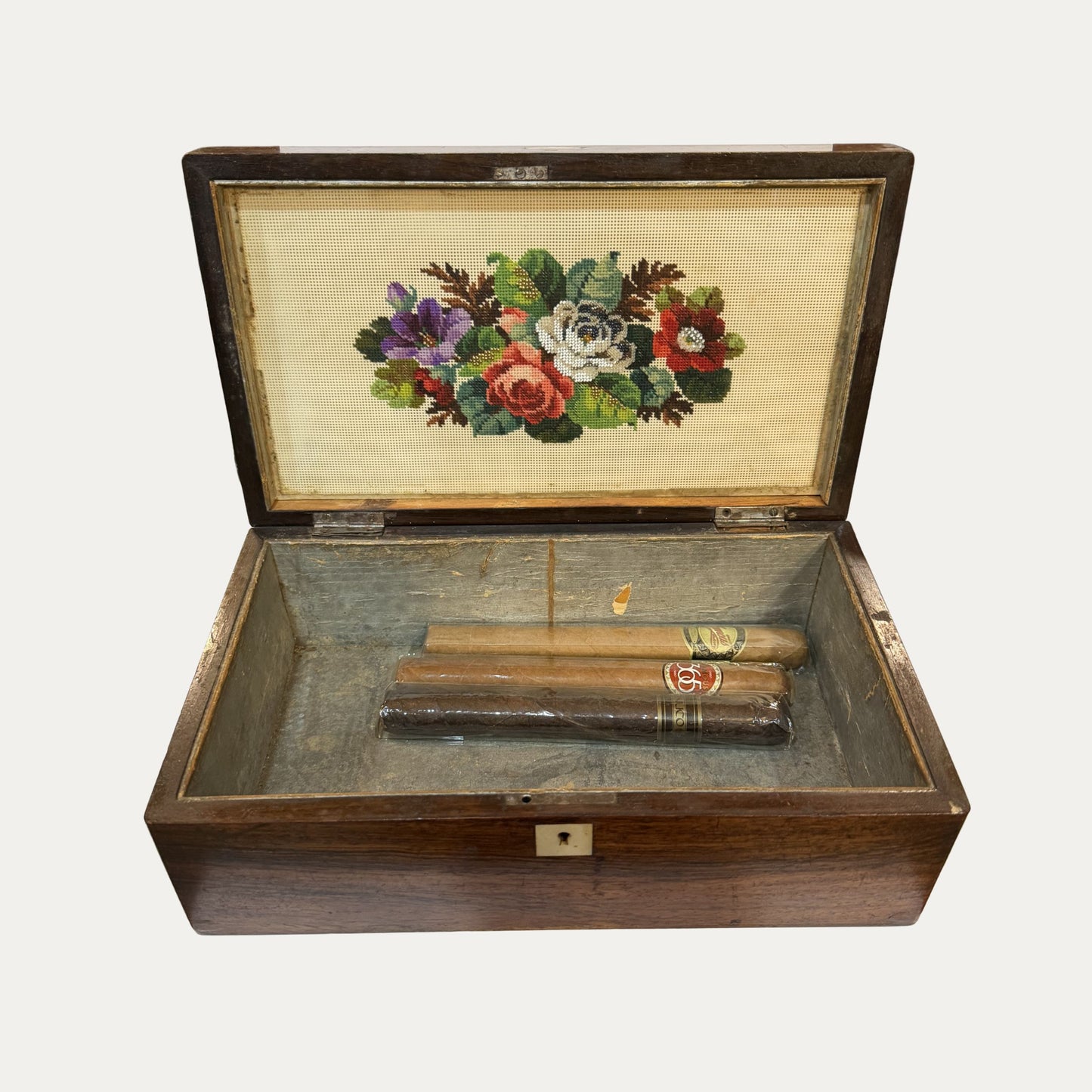Antique 19th Century Cigar Box with Mother of Pearl Inlay