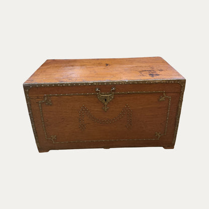 18th Century Hand Hammered Brass and Teakwood Chest