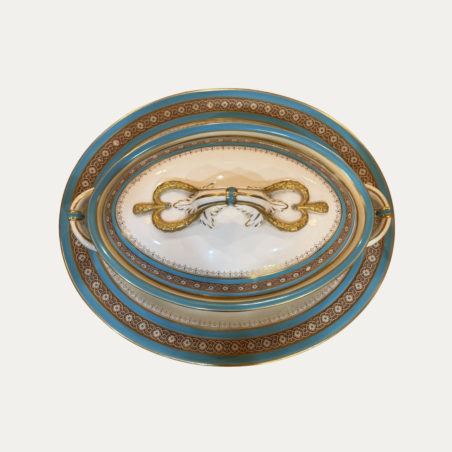 Antique 1790's Old Pairs Porcelain Lidded Tureen and Under Plate