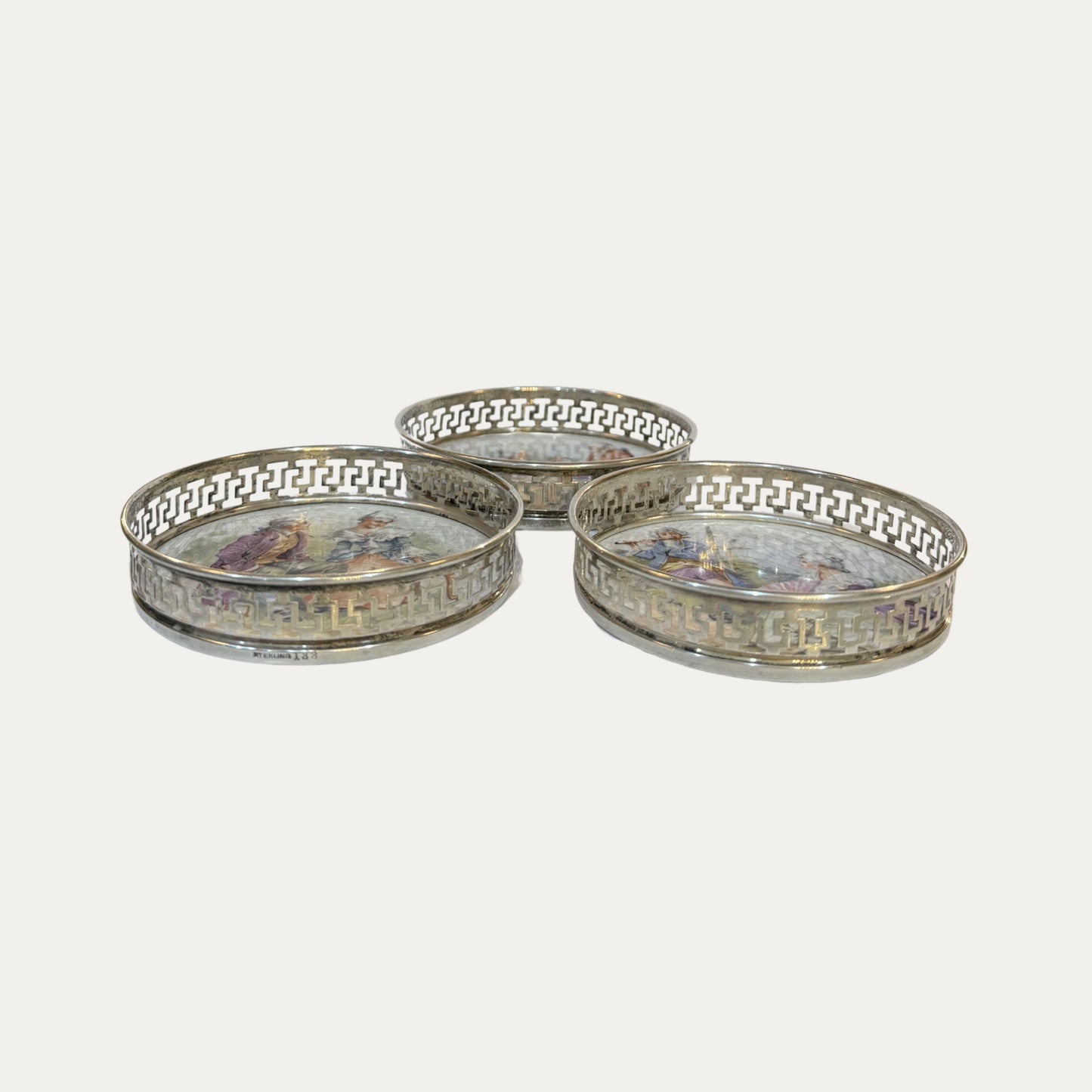 Colonial Couple Royal Family Sterling & Porcelain Set of Three (3)