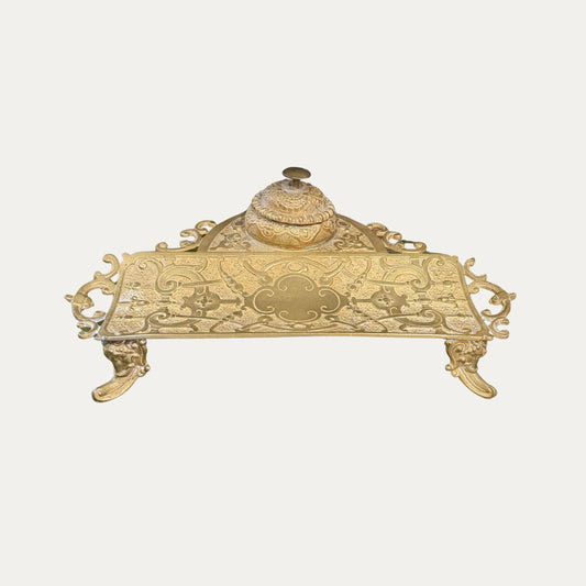 Antique French Art Nouveau Brass Inkwell
