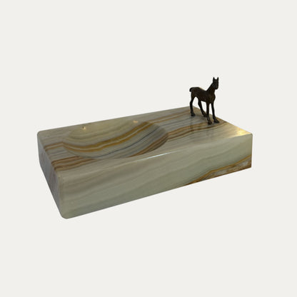 Vintage Onyx Catchall Dish with Bronze Horse