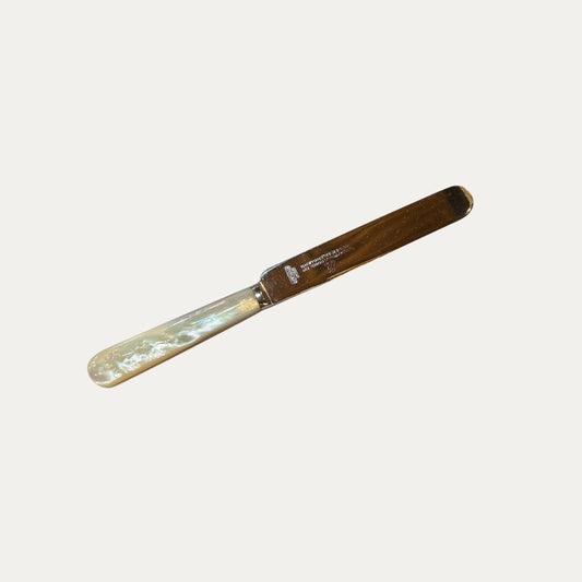 Antique 1880's Mother of Pearl and Silver R. Groves and Sons Sheffield England Fruit and Cheese Knives/Forks Set of Six (6)