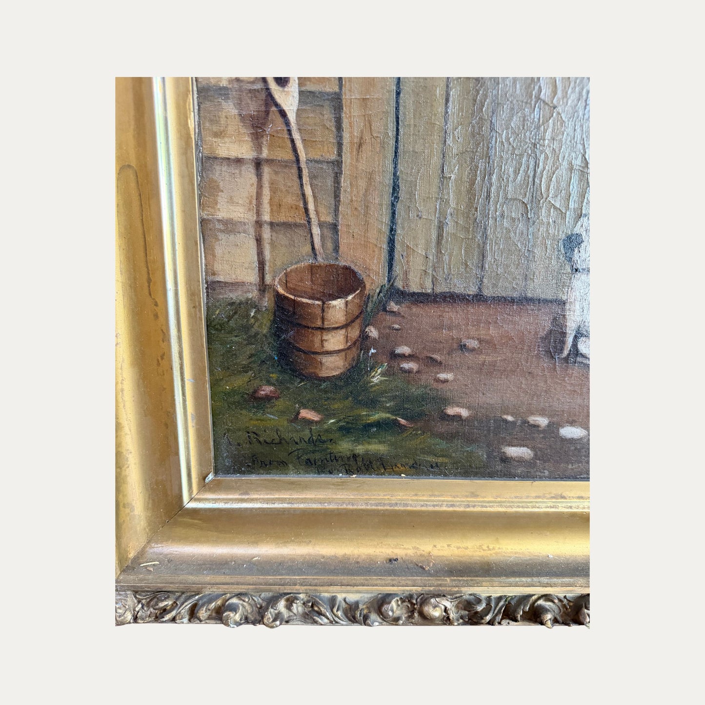 Antique 1880's Painting of Boy and His Horse with Original Frame