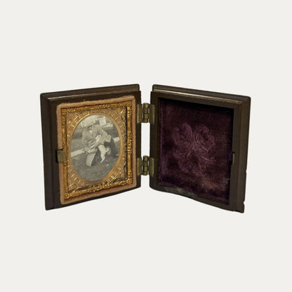 Antique Ambrotype of Little Boy and Dog