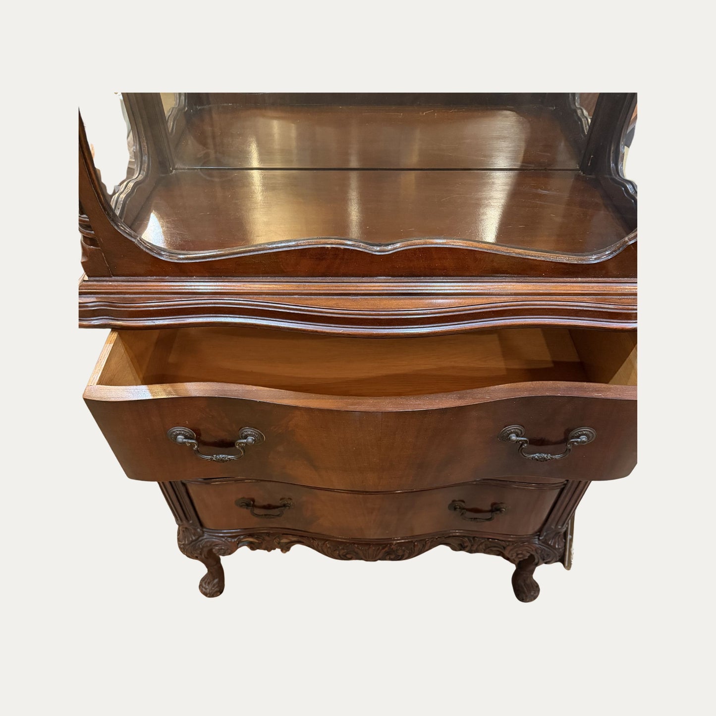 Antique French Provincial Carved Fruitwood Curio Cabinet