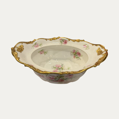 Antique Gilt Floral Limoges Casserole with Lid Hand Painted